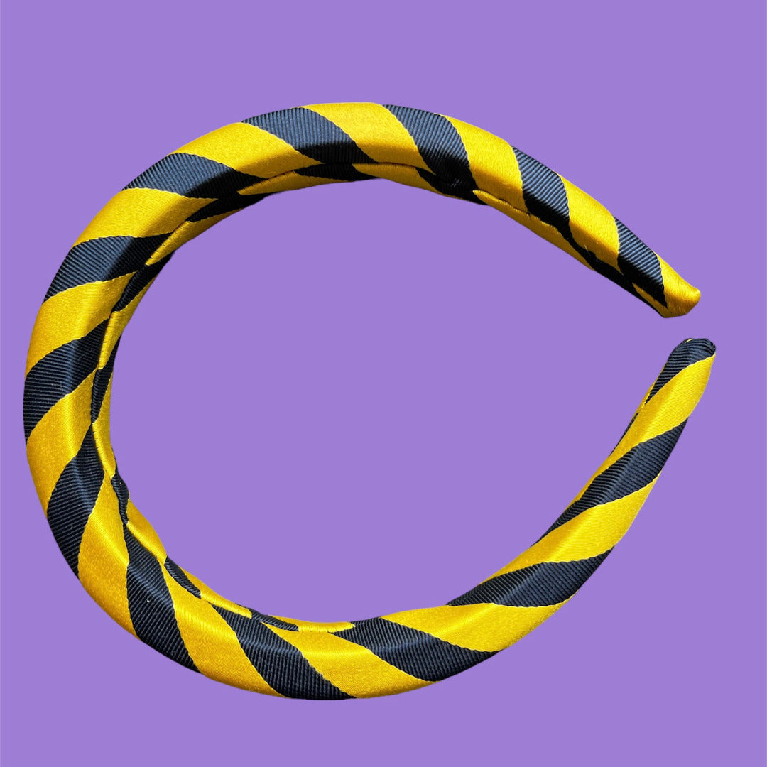 Tie headband- yellow with blue stripes